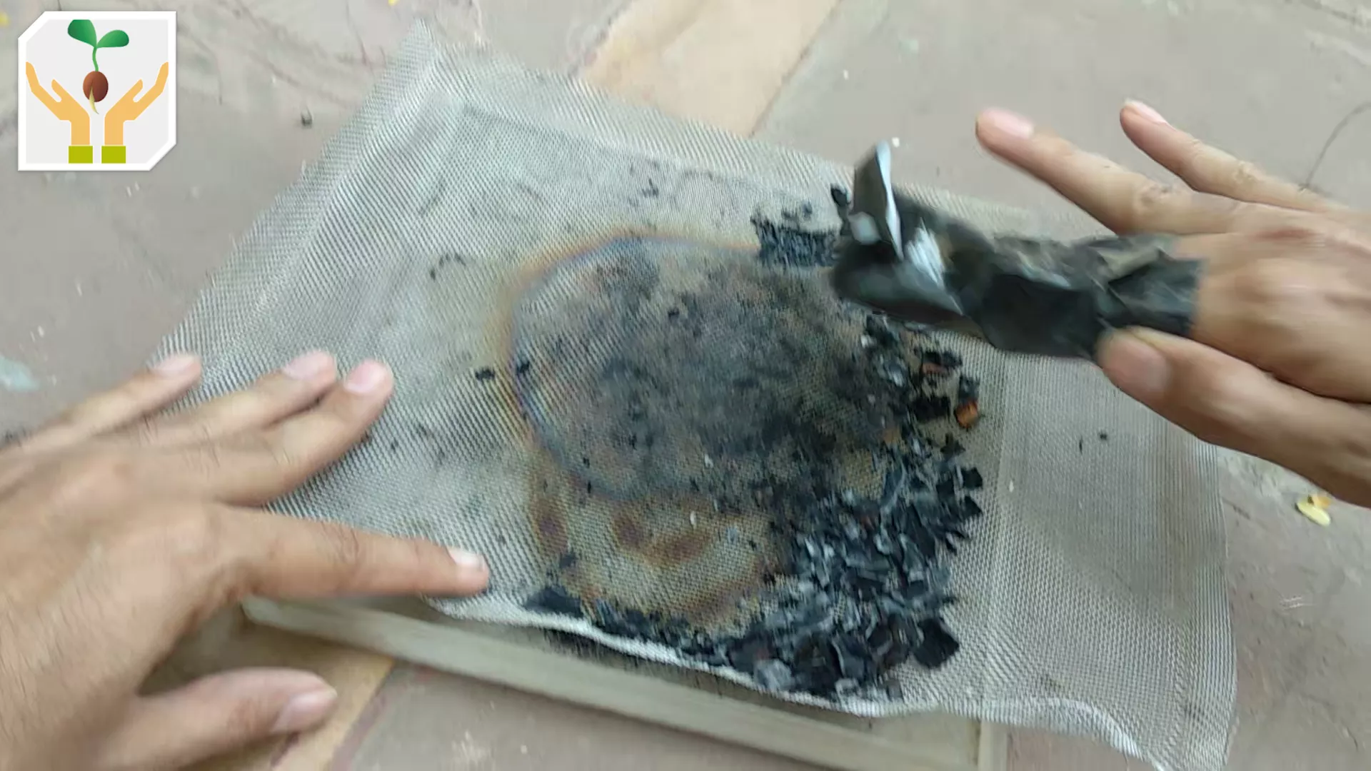 Crush Banana Peels Ash By Pressing it Against the Mesh